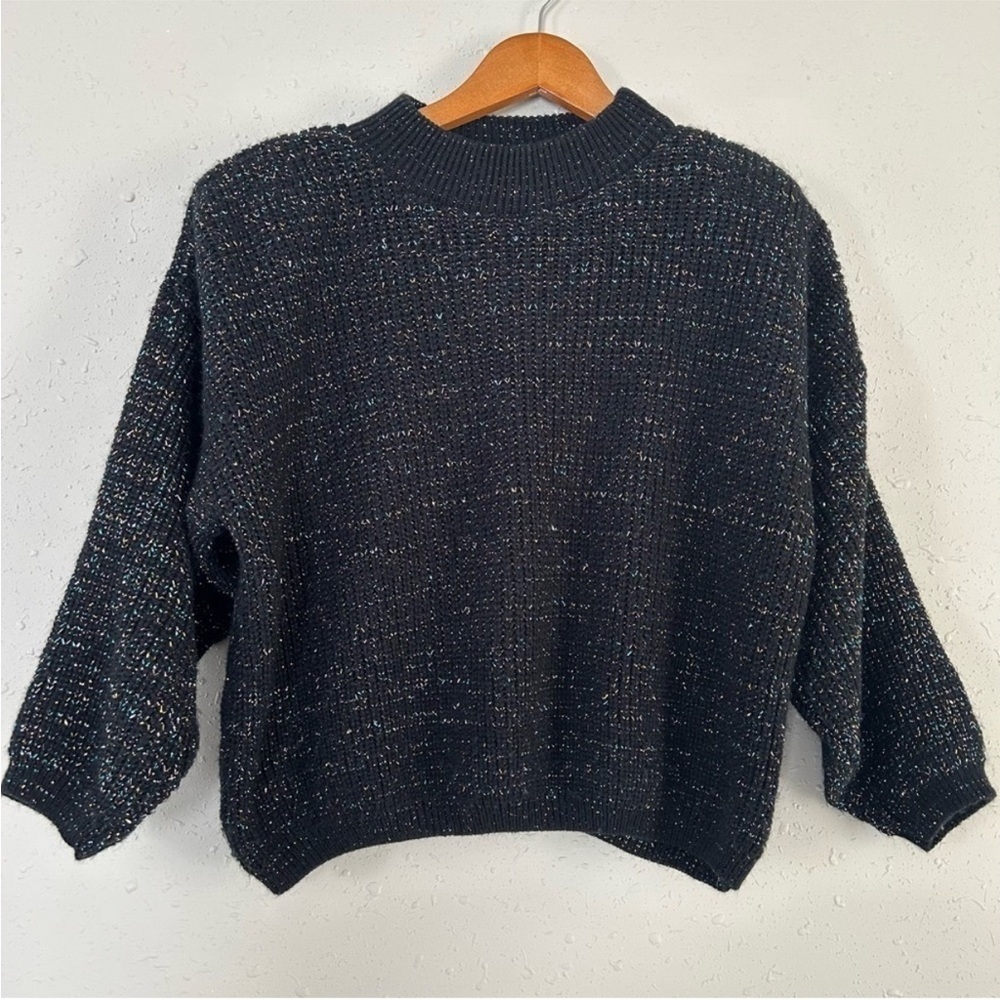 Vintage Yarn Works Black Colorful Rainbow Metallic Mock Neck Sweater Small